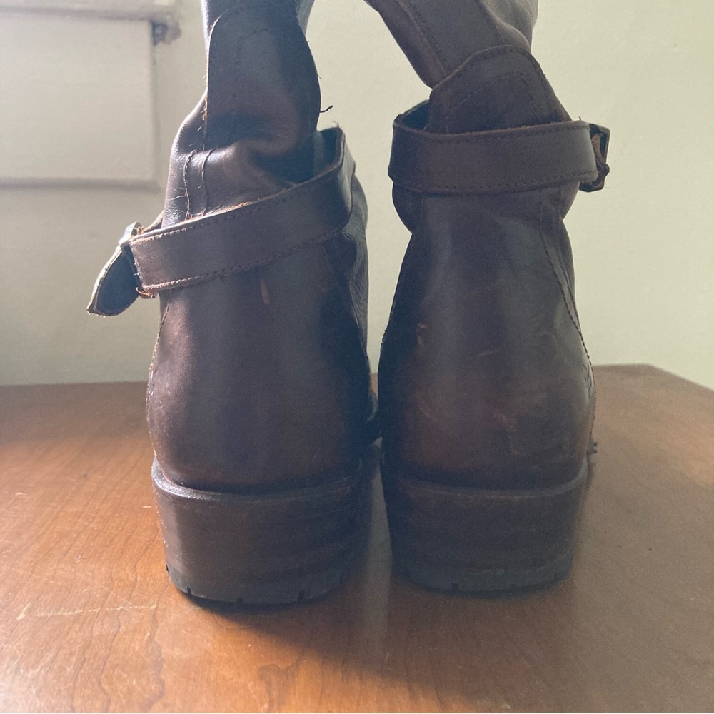 *Defect* Frye 9M Dorado Lug Riding Boots Brown w/ Rabbit Fur - Picture 7 of 15